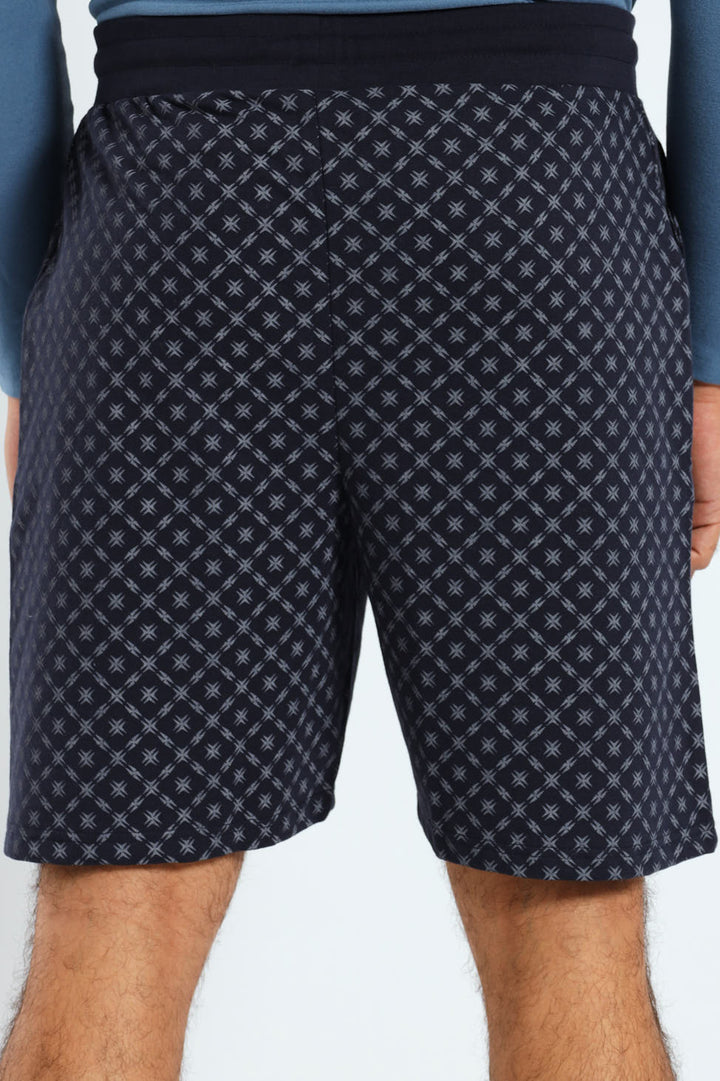 Unbrushed Fleece Print Knit Shorts - Navy