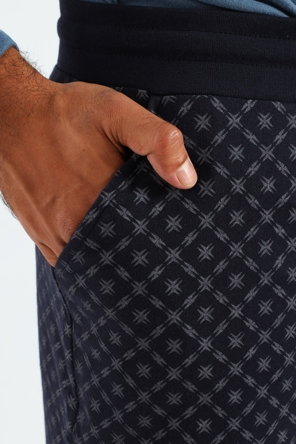 Unbrushed Fleece Print Knit Shorts - Navy