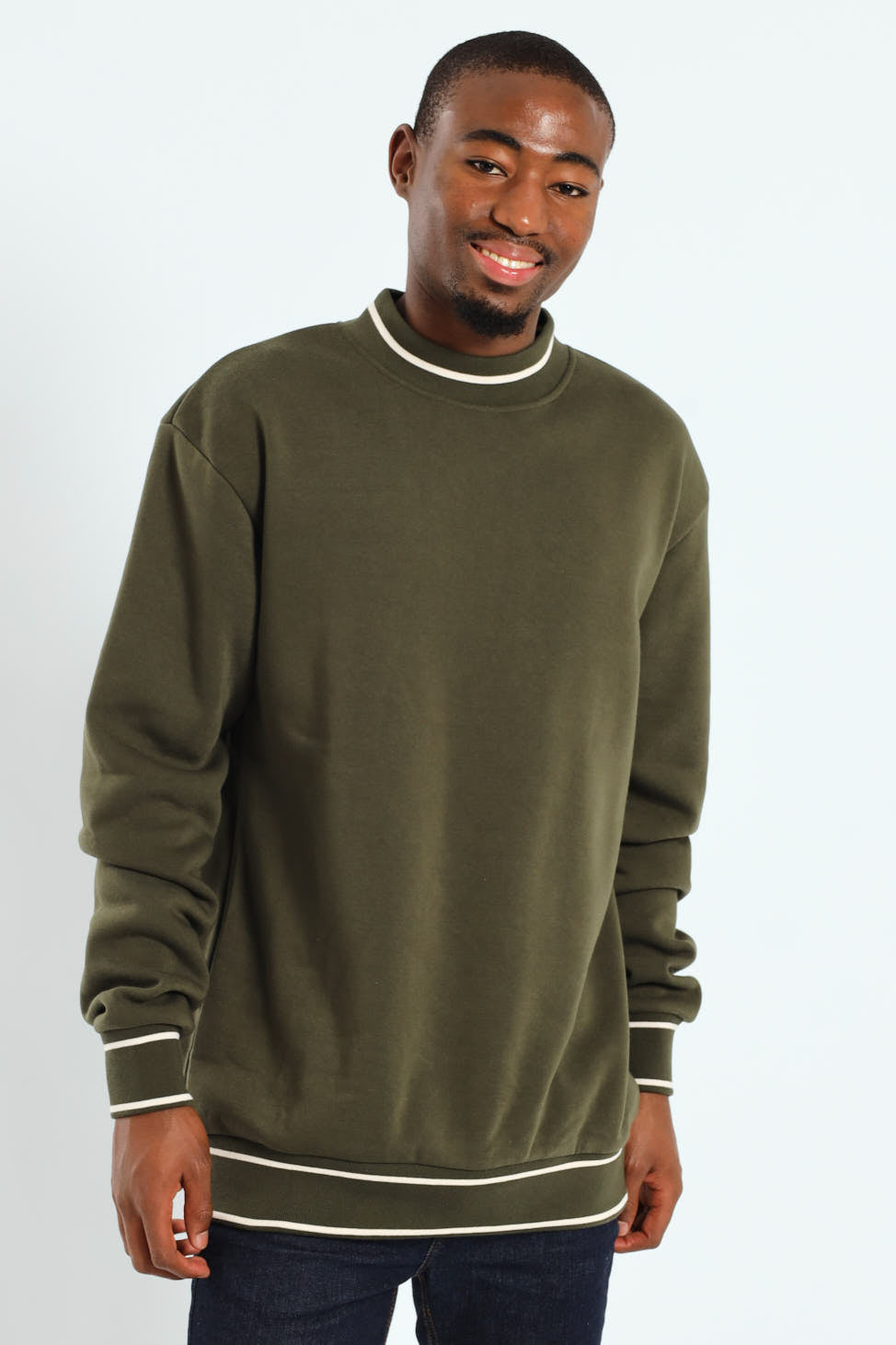 Basic Tipped Collar Fleece Pullover - Fatigue