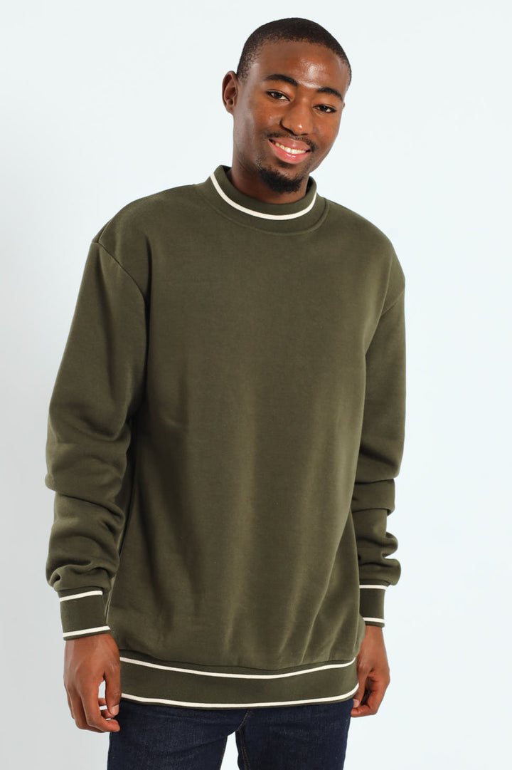 Basic Tipped Collar Fleece Pullover - Fatigue