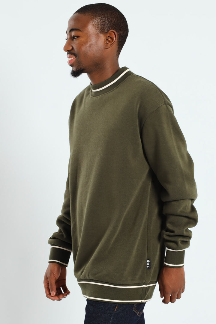Basic Tipped Collar Fleece Pullover - Fatigue