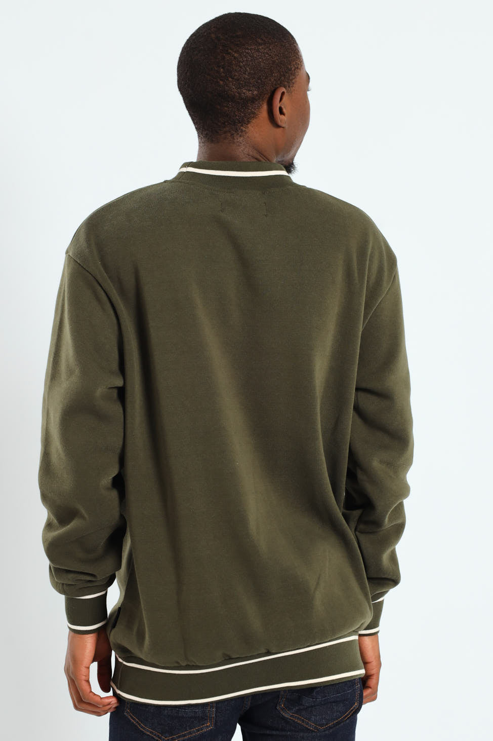 Basic Tipped Collar Fleece Pullover - Fatigue
