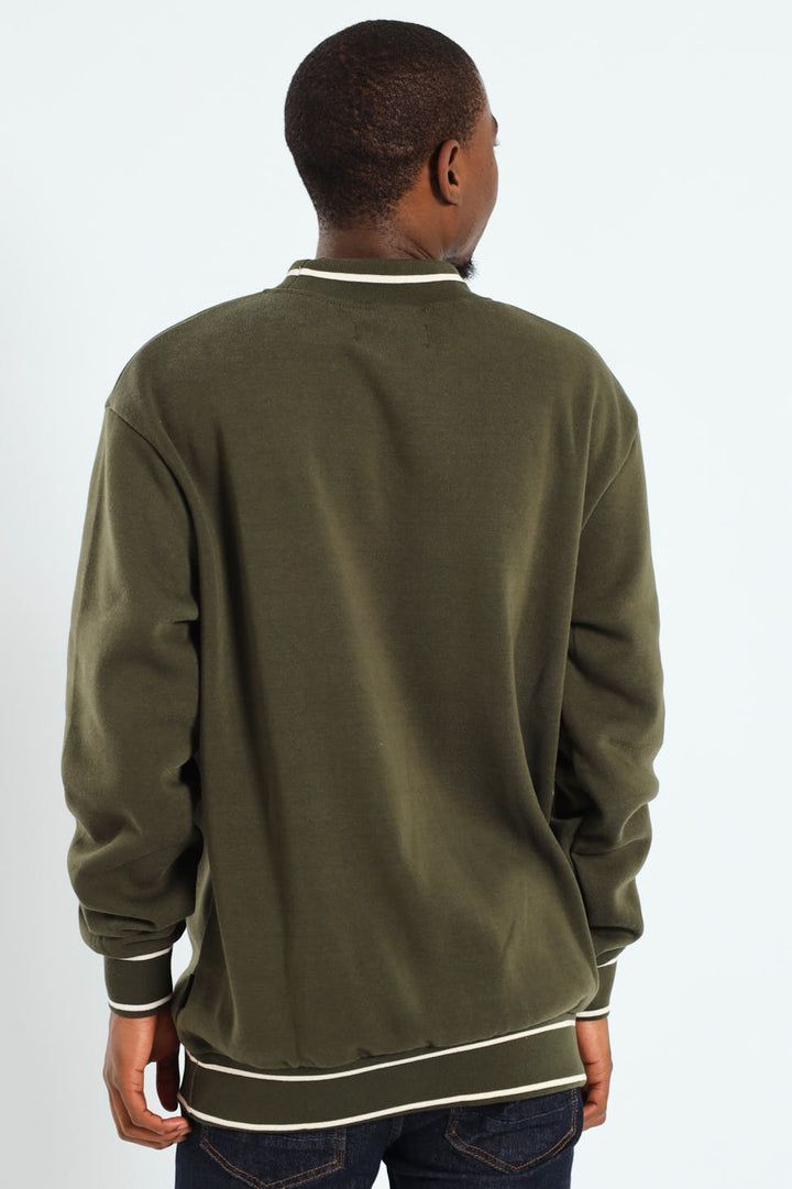 Basic Tipped Collar Fleece Pullover - Fatigue