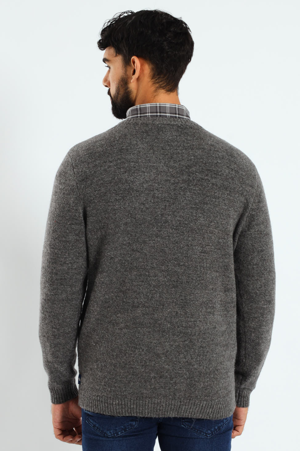 Plain V-Neck Knitwear - Charcoal Melange