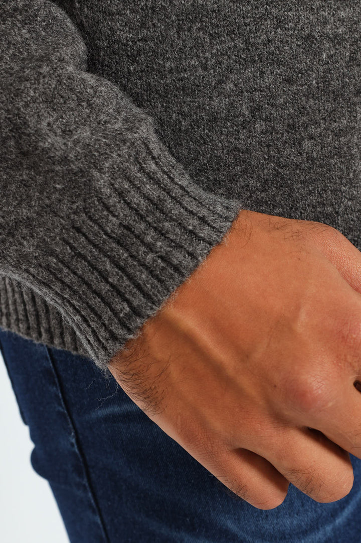 Plain V-Neck Knitwear - Charcoal Melange