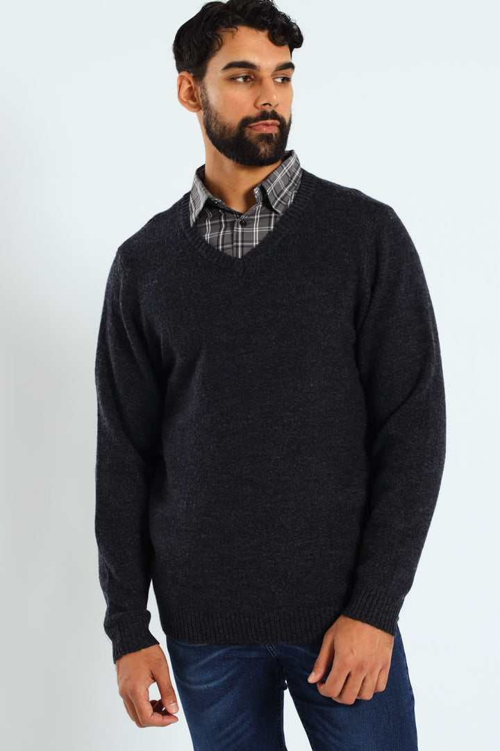 Plain V-Neck Knitwear - Navy
