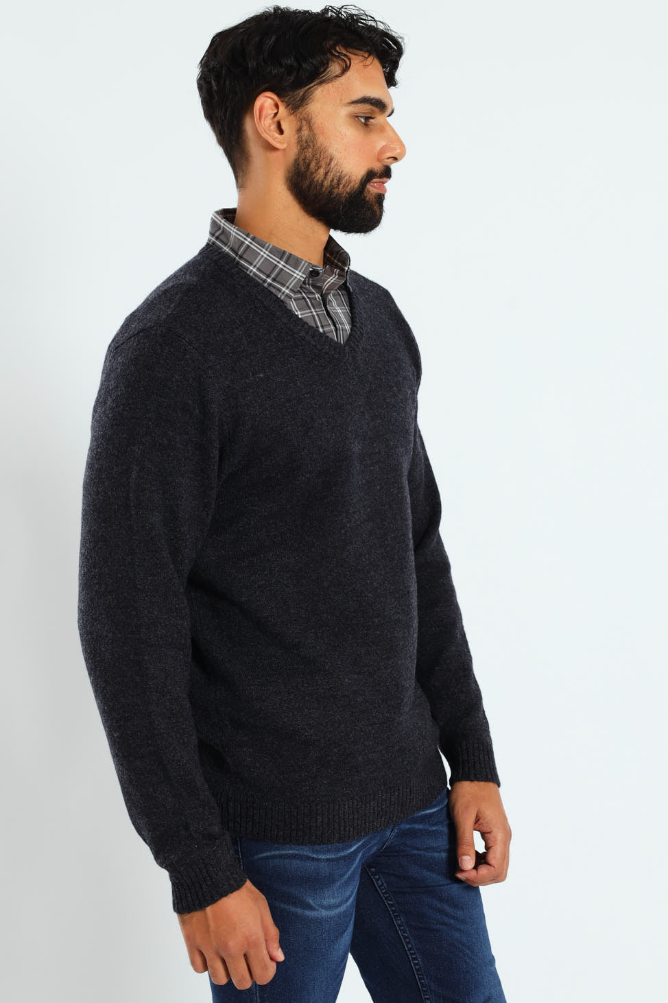 Plain V-Neck Knitwear - Navy