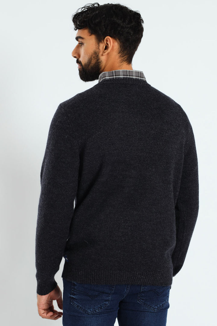 Plain V-Neck Knitwear - Navy