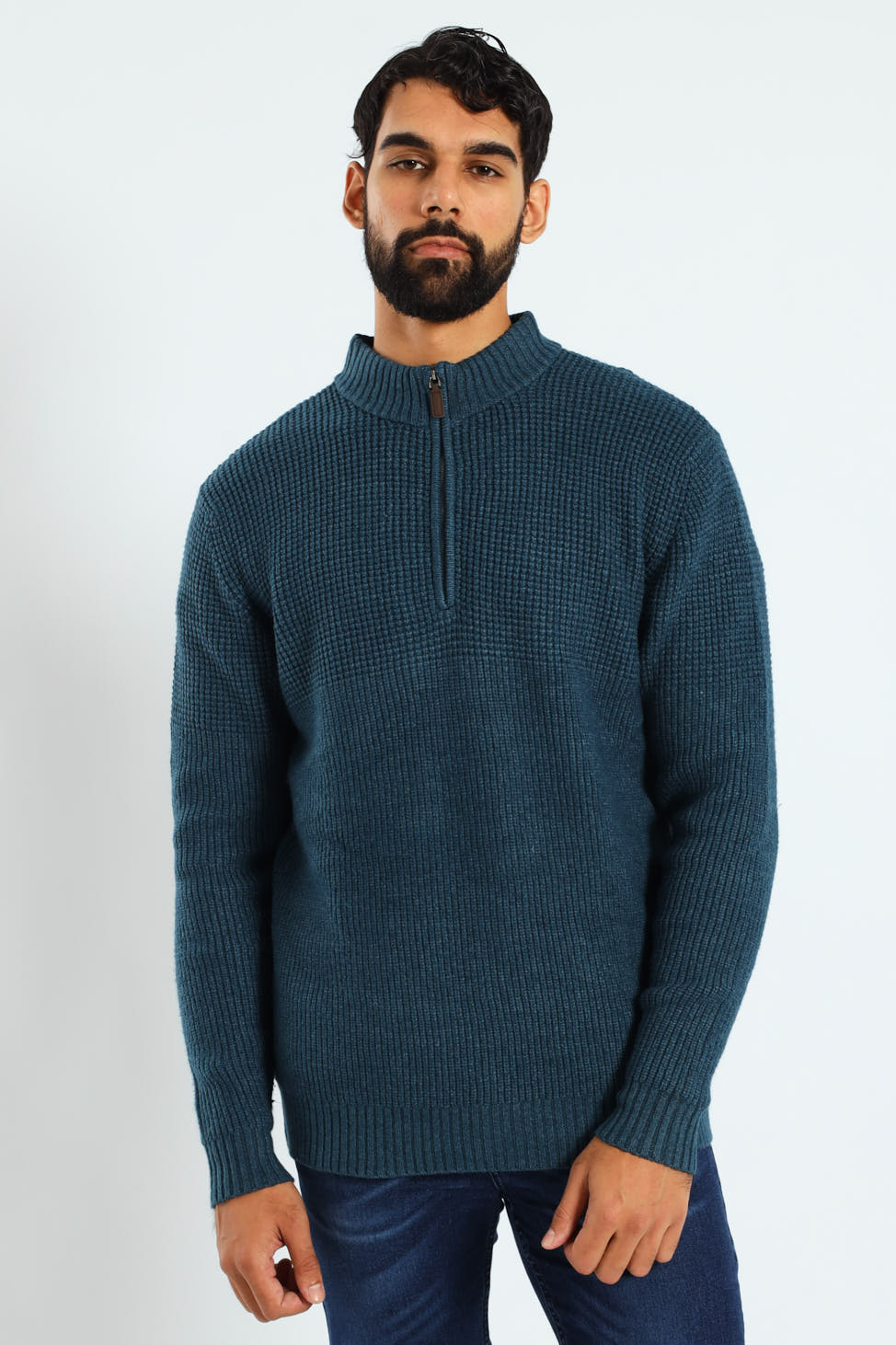 Plain Quarter Zip Knitwear - Teal