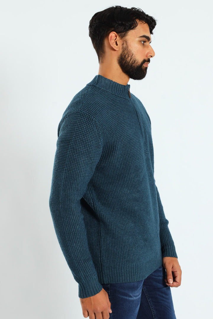 Plain Quarter Zip Knitwear - Teal