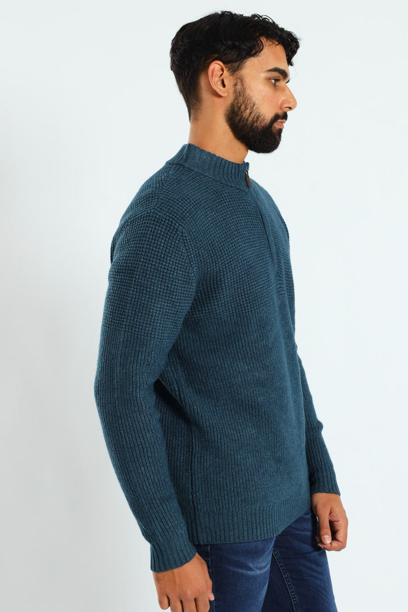 Plain Quarter Zip Knitwear - Teal