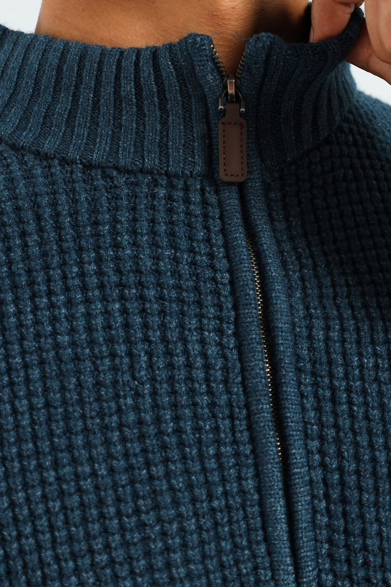 Plain Quarter Zip Knitwear - Teal