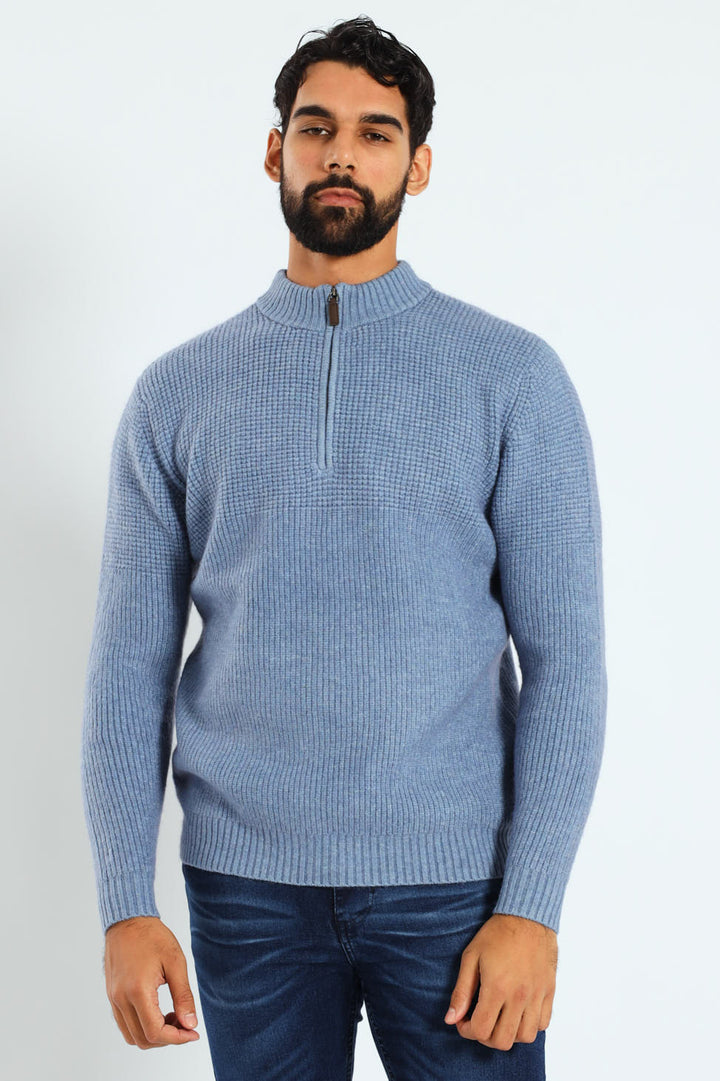 Plain Quarter Zip Knitwear - Steel Blue
