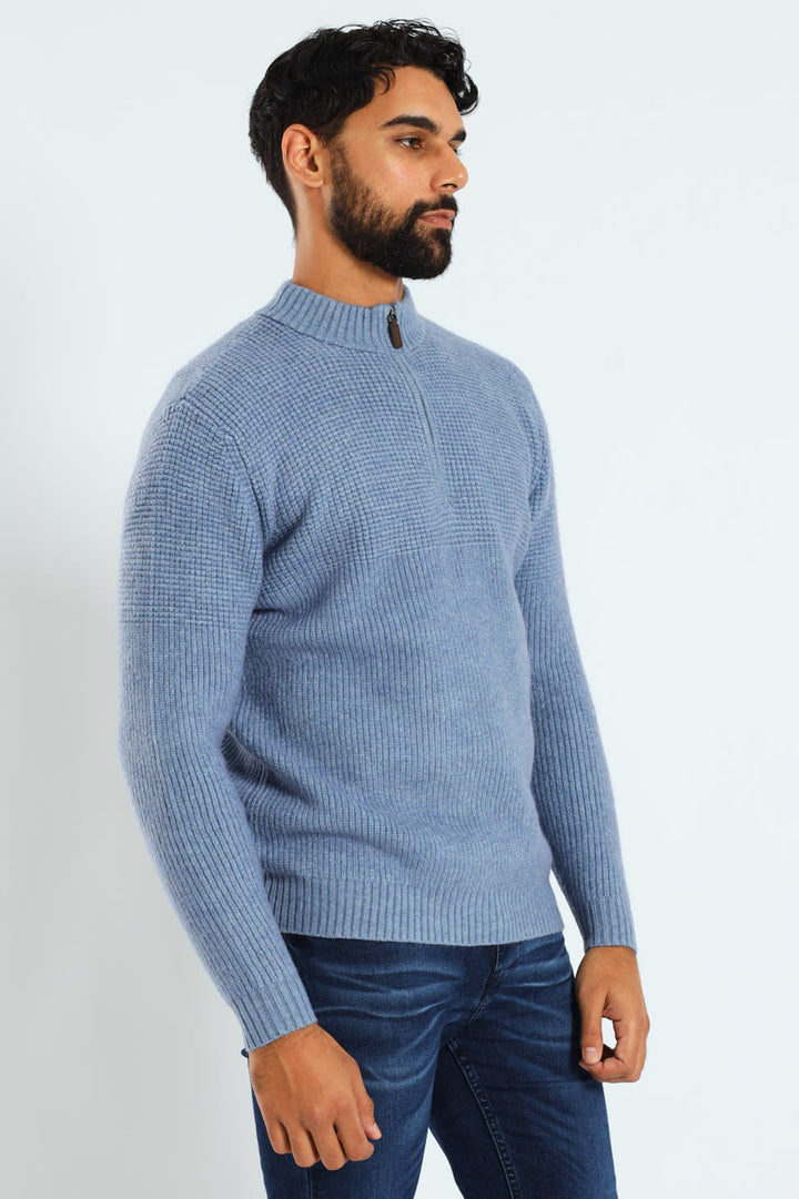 Plain Quarter Zip Knitwear - Steel Blue