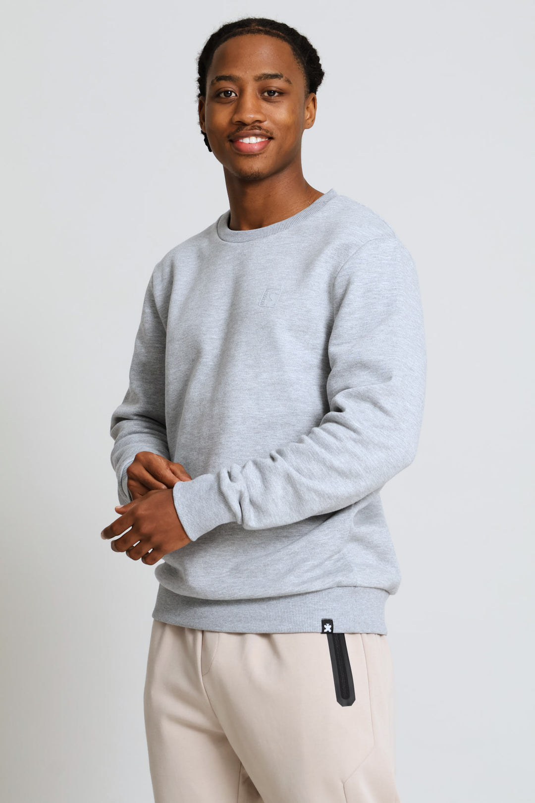 Basic Fleece Crew Top - Grey Melange