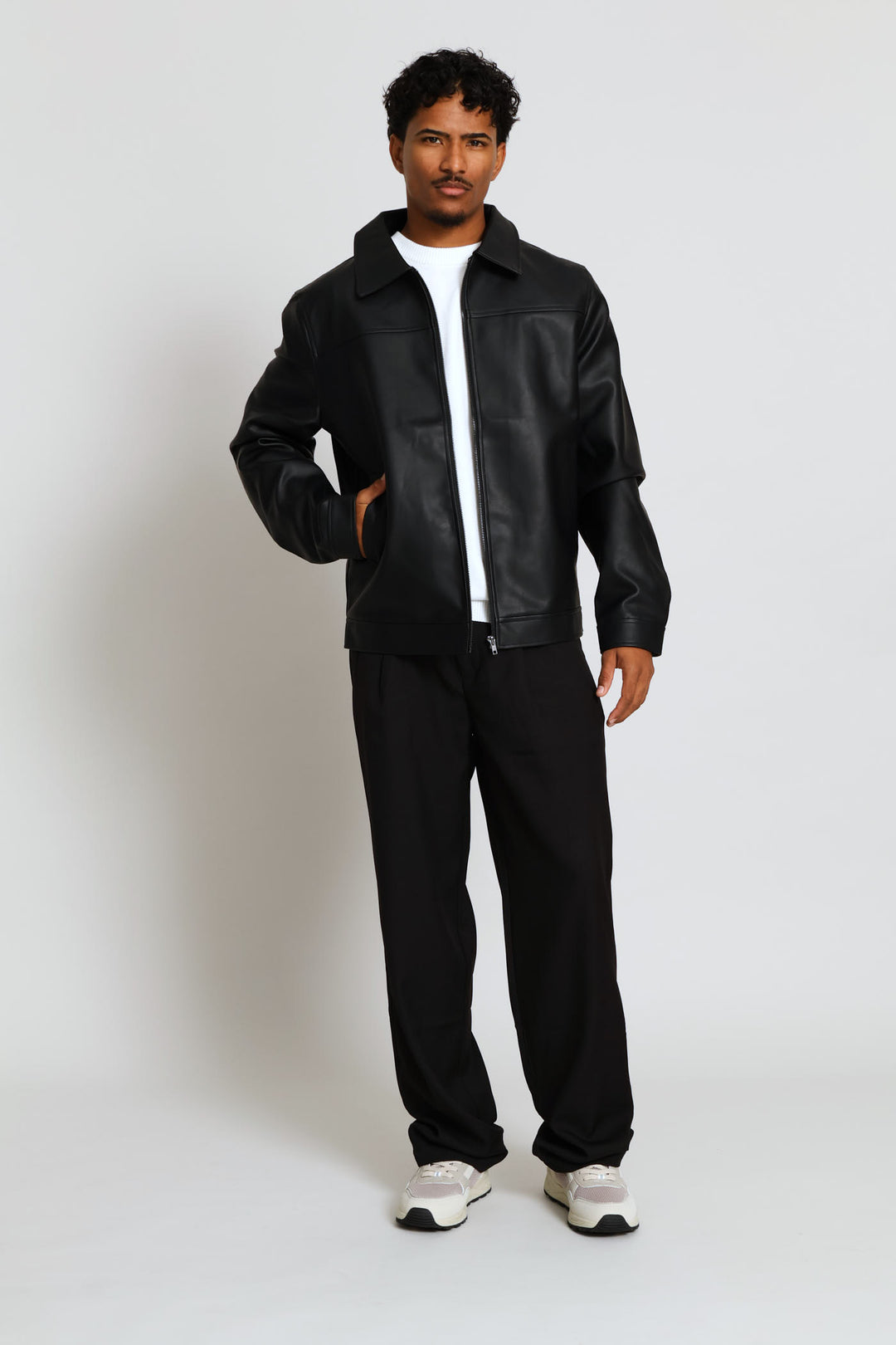 Long Sleeve Pu Shacket - Black