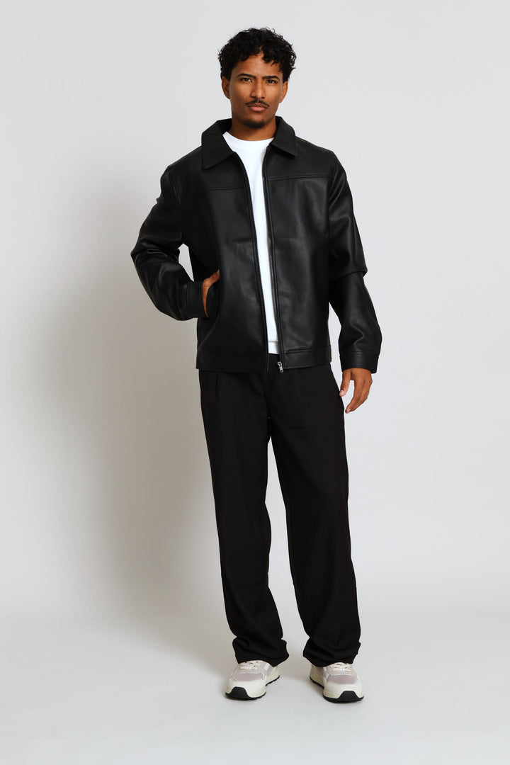Long Sleeve Pu Shacket - Black