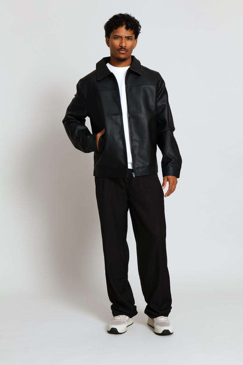 Long Sleeve Pu Shacket - Black