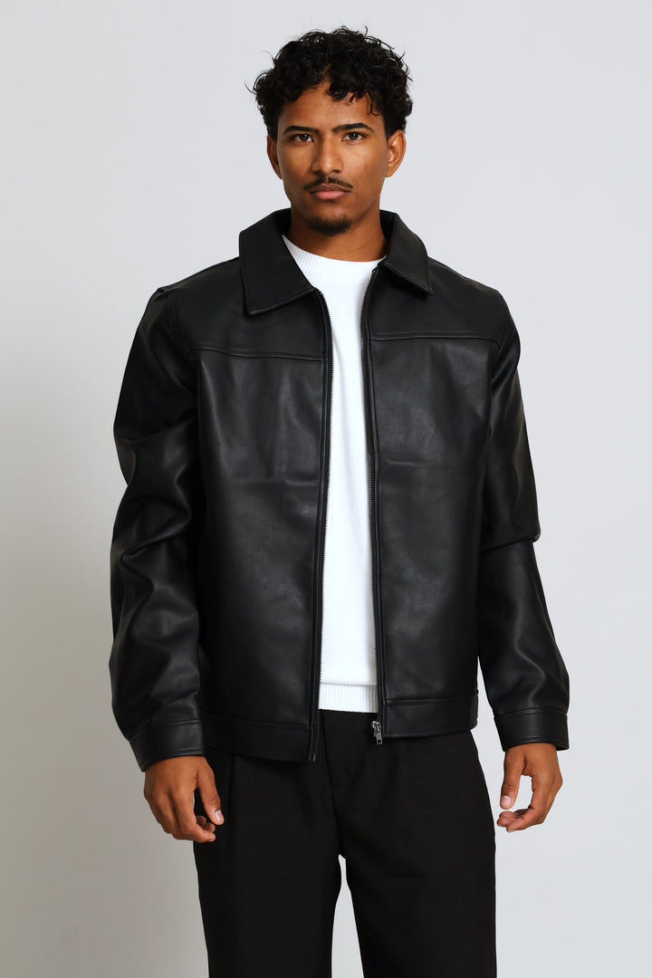 Long Sleeve Pu Shacket - Black