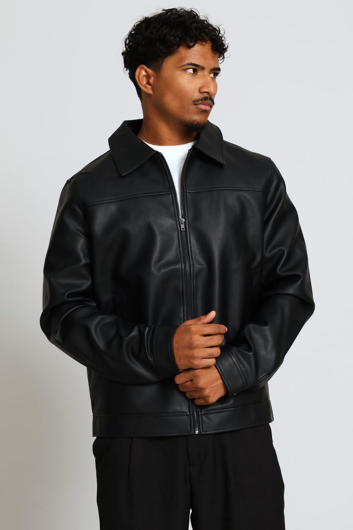 Long Sleeve Pu Shacket - Black