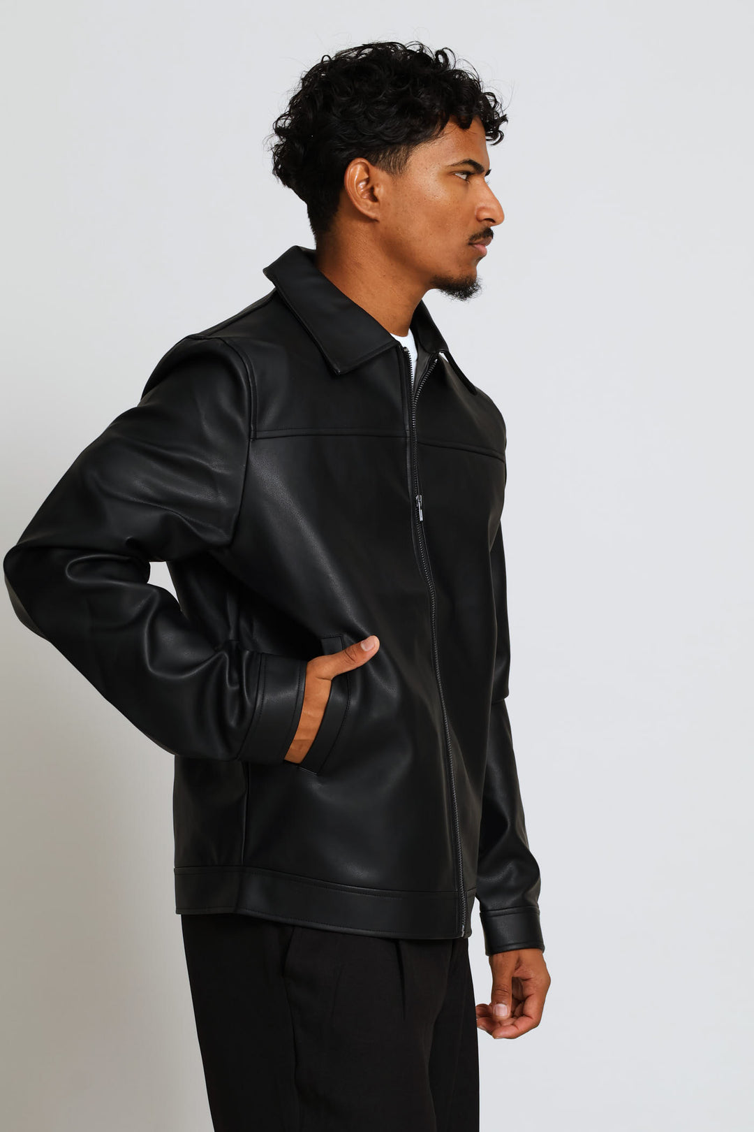 Long Sleeve Pu Shacket - Black