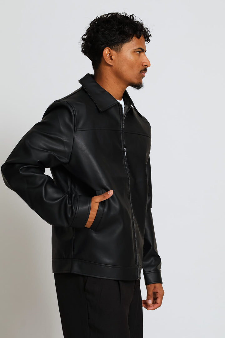 Long Sleeve Pu Shacket - Black