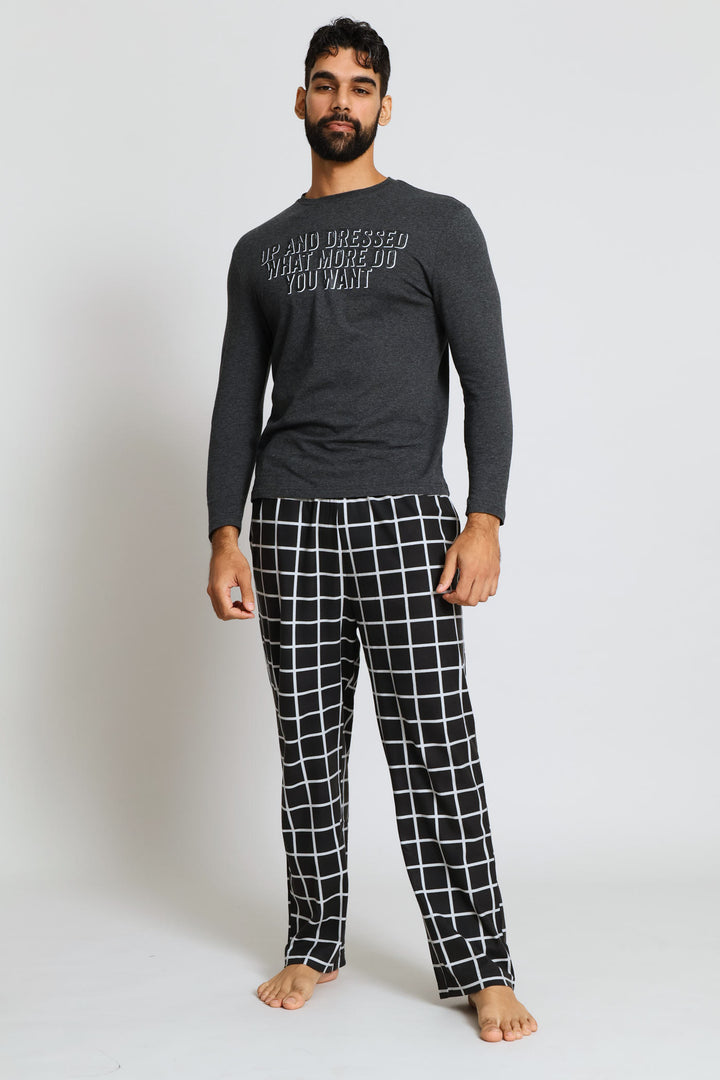 Up & Dressed Chest Print Long Sleeve Top - Dark Grey