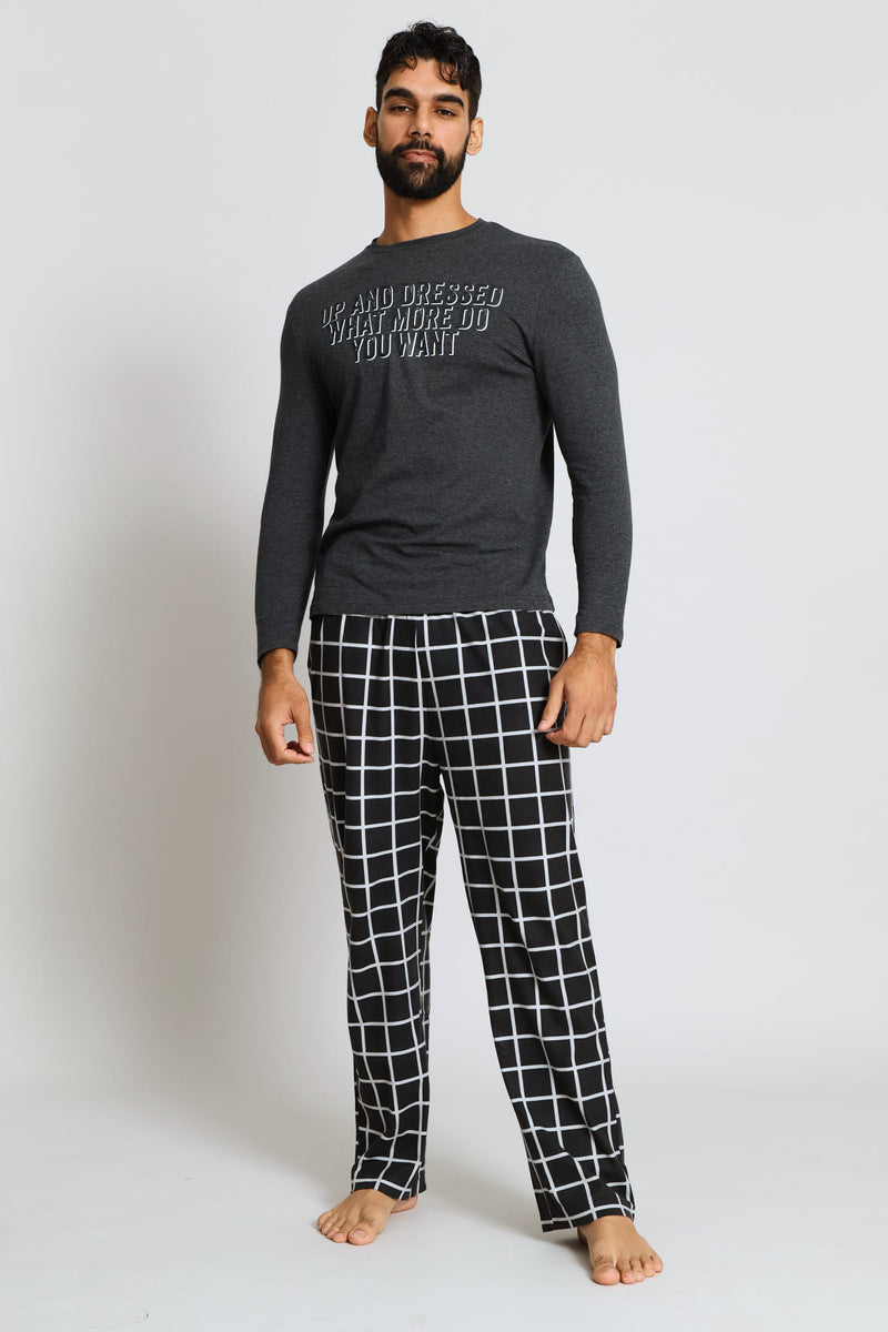 Up & Dressed Chest Print Long Sleeve Top - Dark Grey