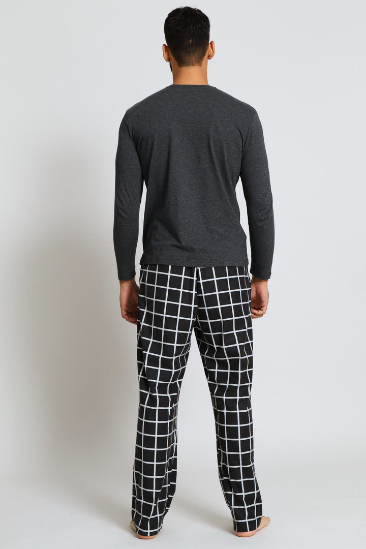 Up & Dressed Chest Print Long Sleeve Top - Dark Grey