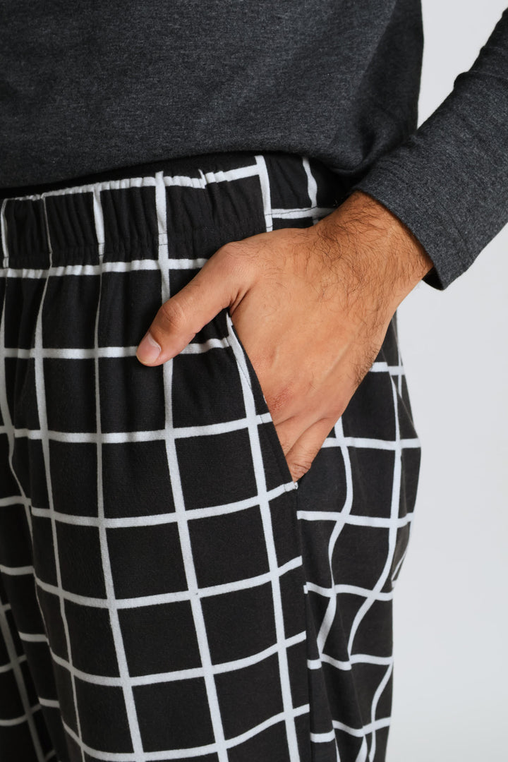 Up & Dressed Chest Print Long Sleeve Top - Dark Grey