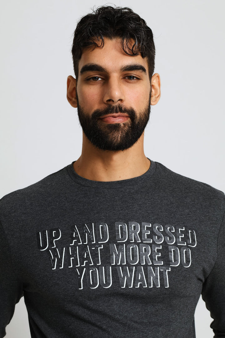 Up & Dressed Chest Print Long Sleeve Top - Dark Grey