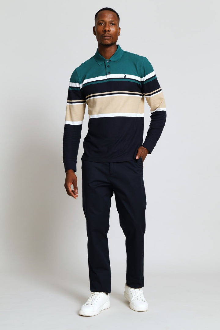 Tilston Stripe Long Sleeve Golfer - Green