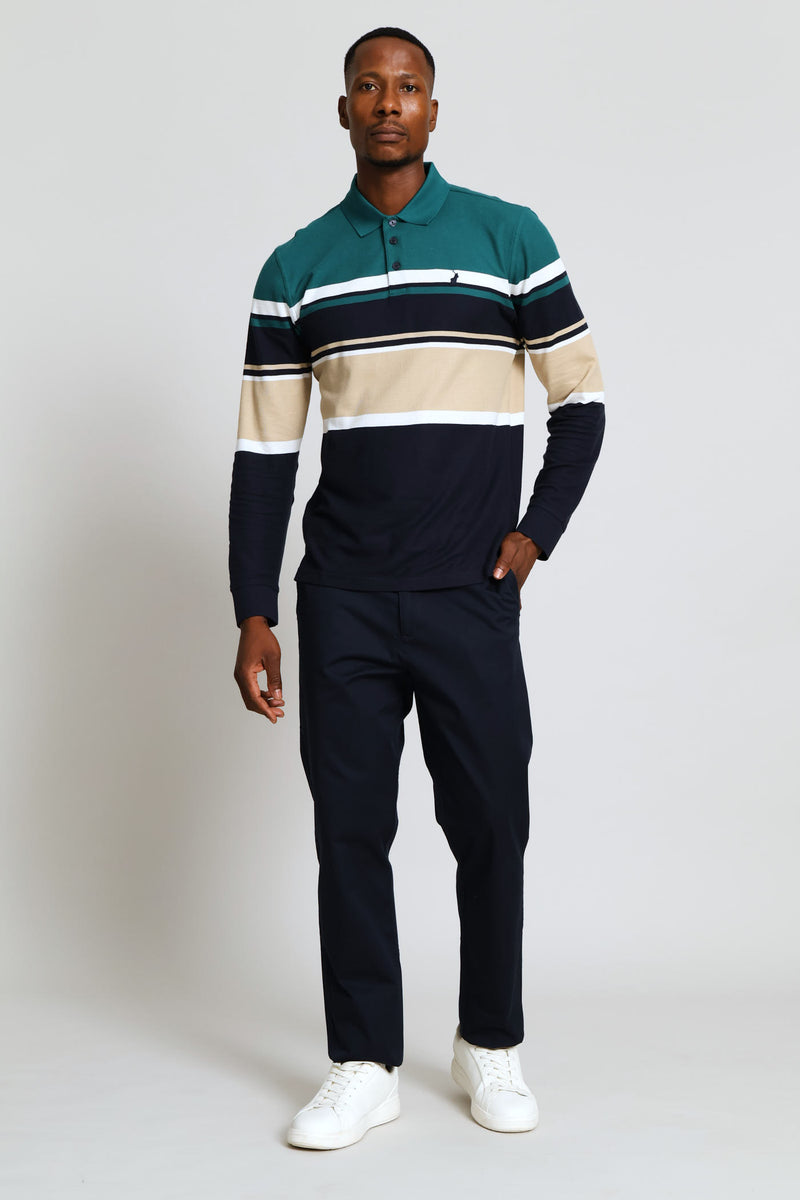 Tilston Stripe Long Sleeve Golfer - Green