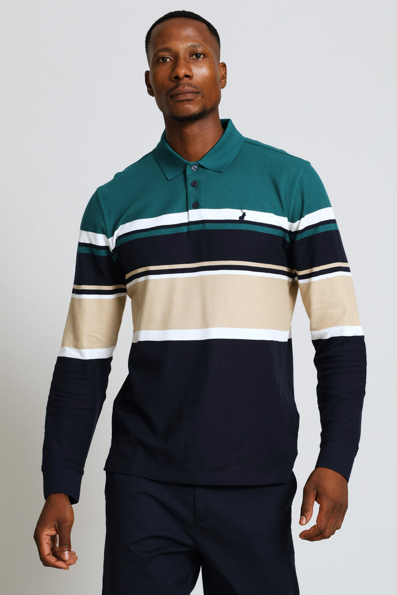 Tilston Stripe Long Sleeve Golfer - Green