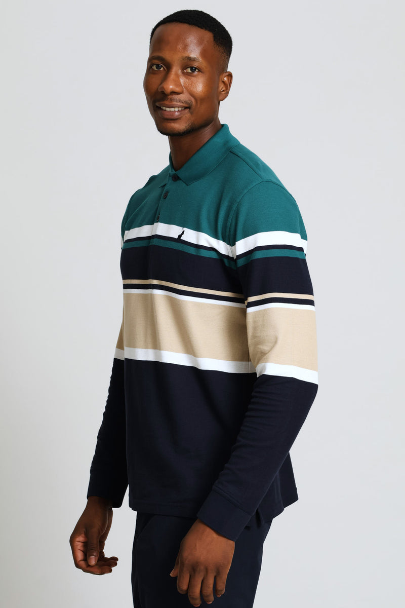 Tilston Stripe Long Sleeve Golfer - Green