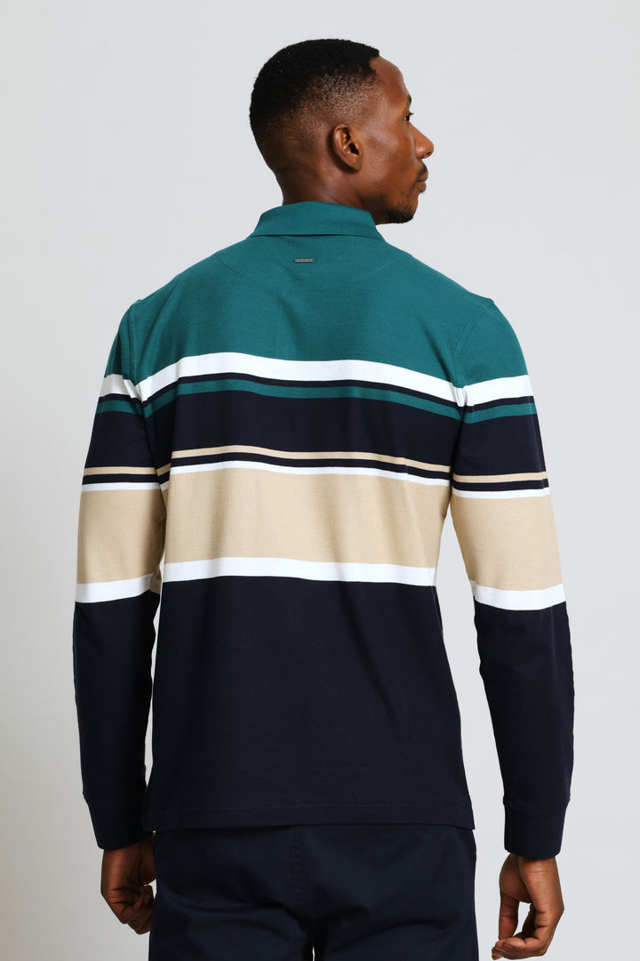 Tilston Stripe Long Sleeve Golfer - Green