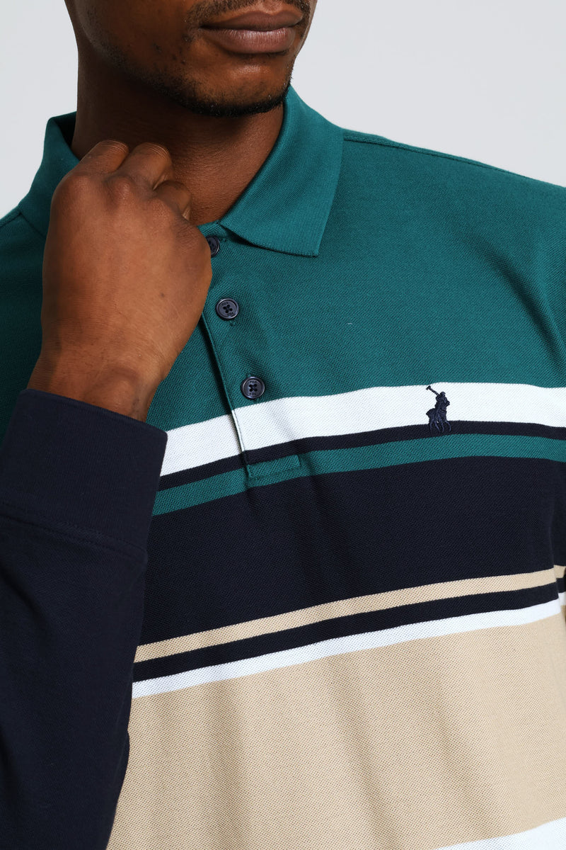 Tilston Stripe Long Sleeve Golfer - Green