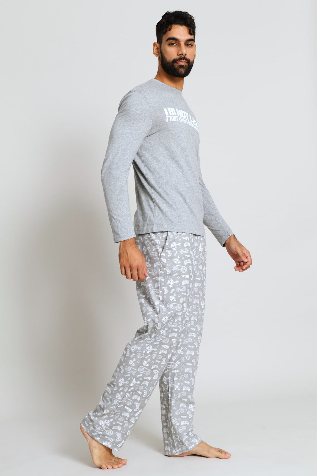 Not Lazy Print Long Sleeve Tee - Grey Melange