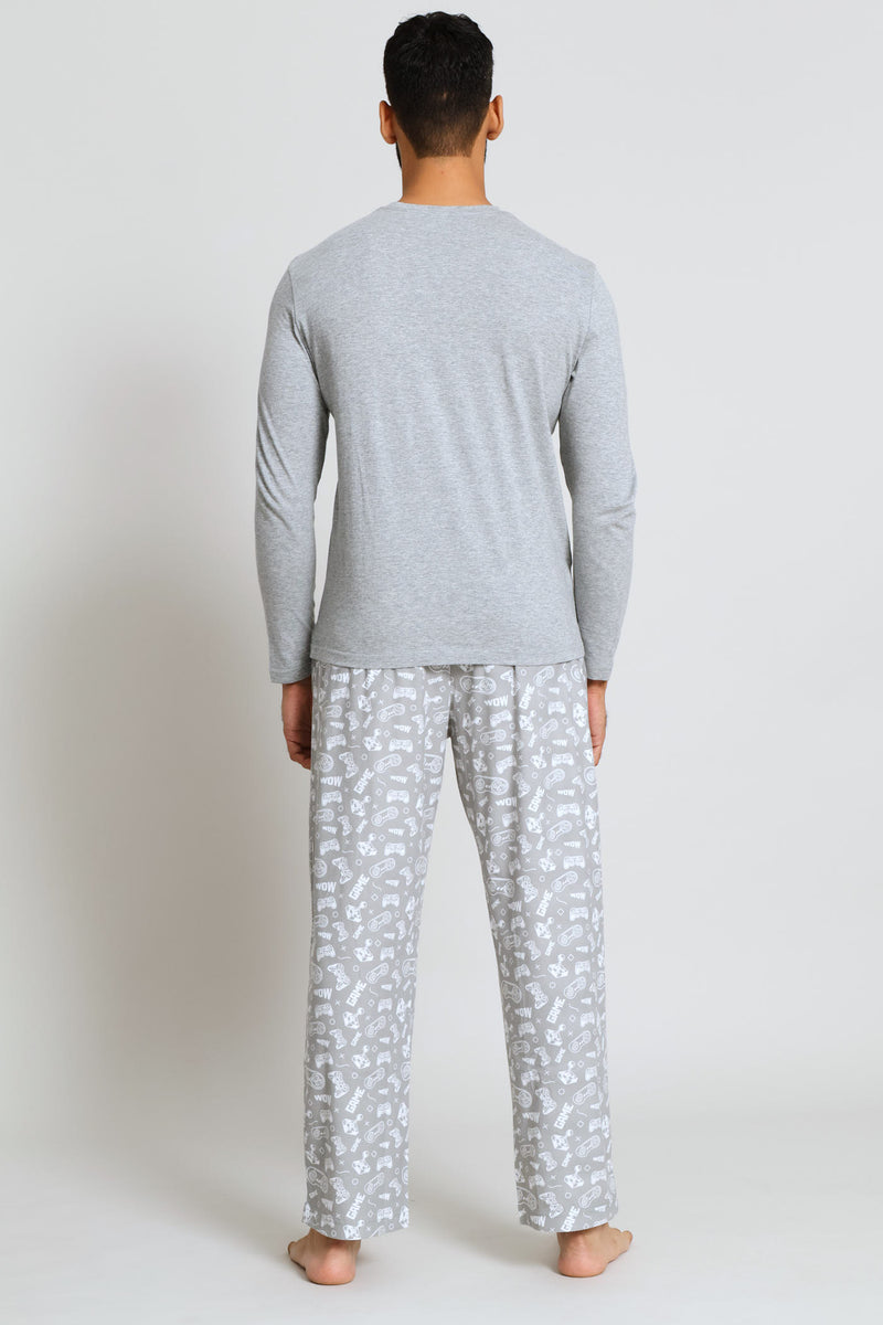 Not Lazy Print Long Sleeve Tee - Grey Melange