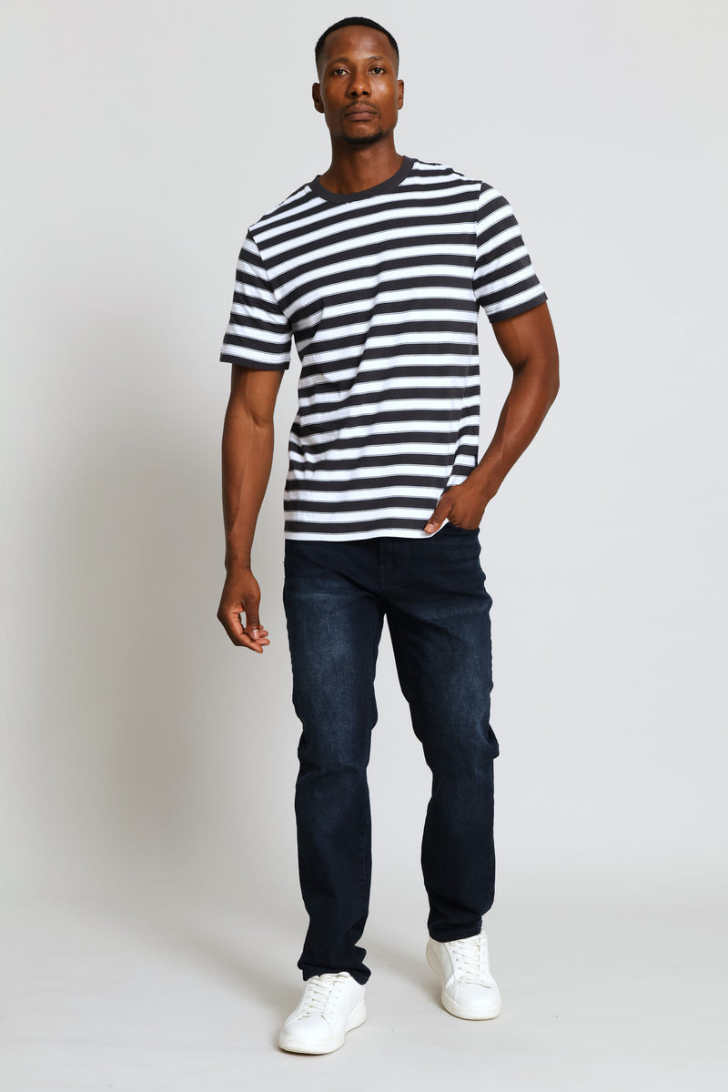 Stripe Tee - Gunmetal/Off White
