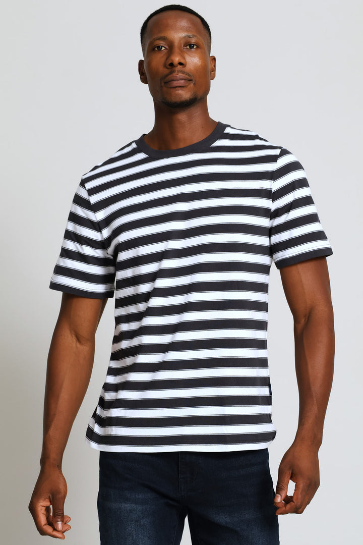 Stripe Tee - Gunmetal/Off White