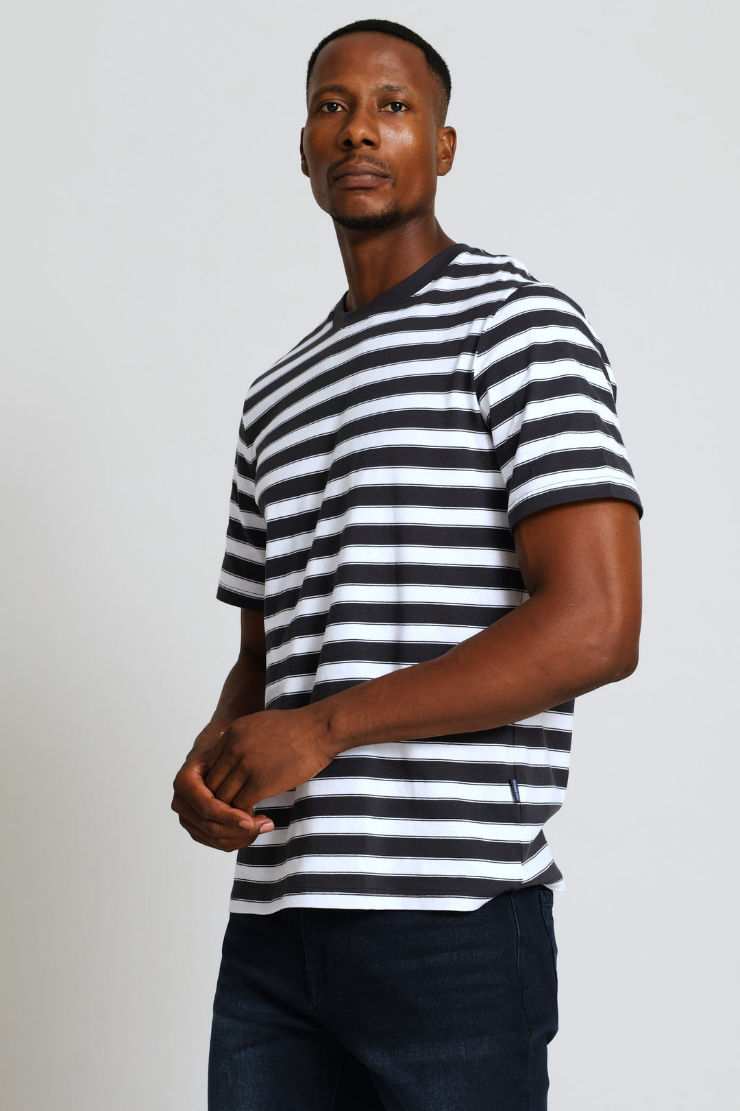 Stripe Tee - Gunmetal/Off White