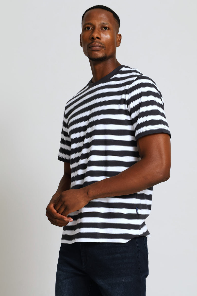 Stripe Tee - Gunmetal/Off White