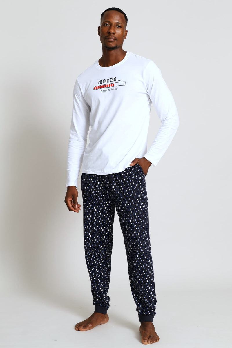 Printed Jogger - Navy/White