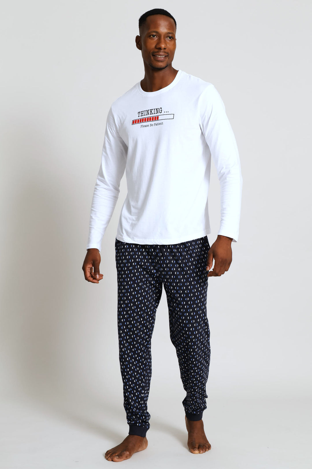 Long Sleeve Thinking Slogan Tee - White