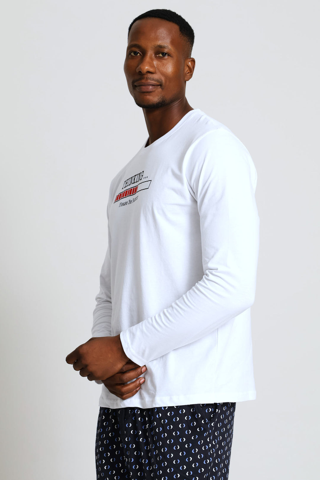 Long Sleeve Thinking Slogan Tee - White