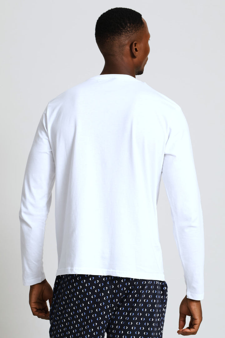 Long Sleeve Thinking Slogan Tee - White