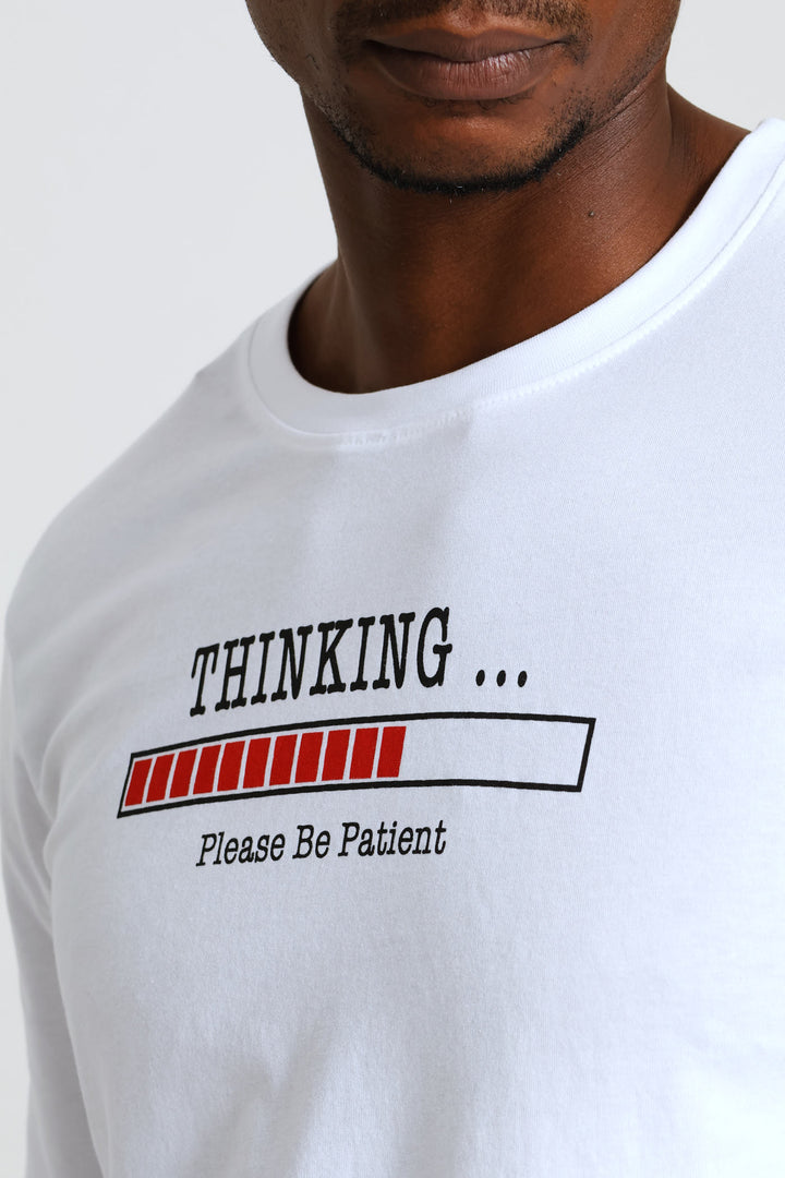 Long Sleeve Thinking Slogan Tee - White