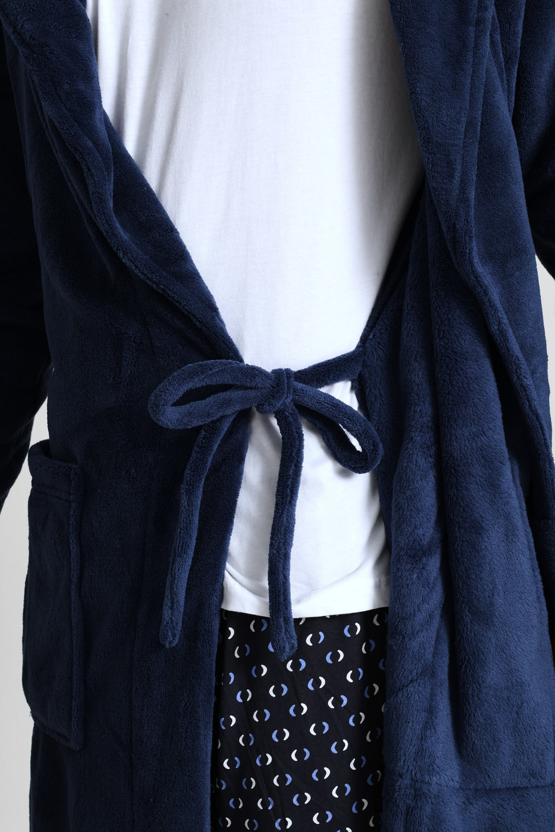 Flannel Fleece Shawl Collar Gown - Navy