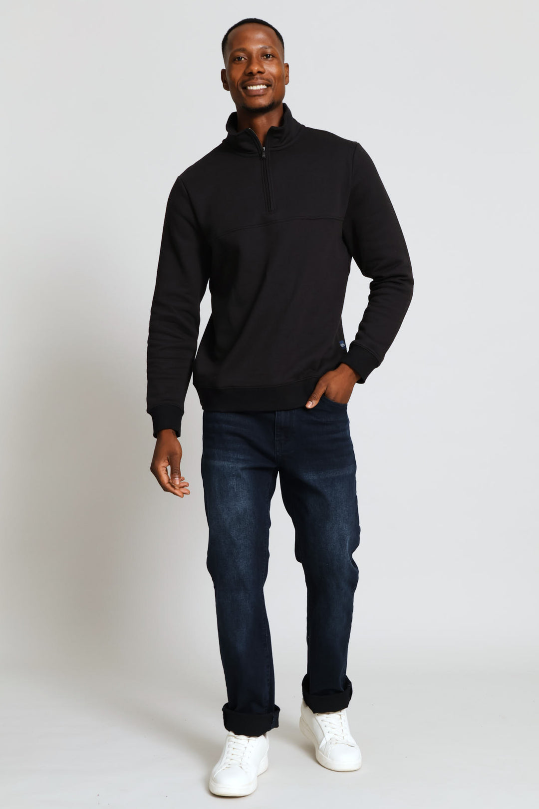 Quarter Zip Fleece Sweat Top - Black